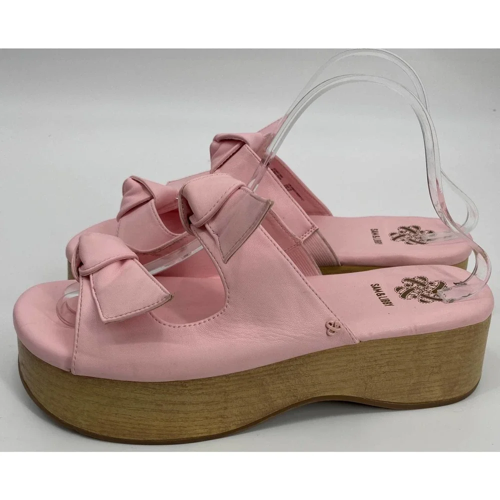 Sam & Libby Indie Womens SZ 10 Bow Y2K Platform Mules Pink Barbie Doll Sandals - Picture 4 of 8